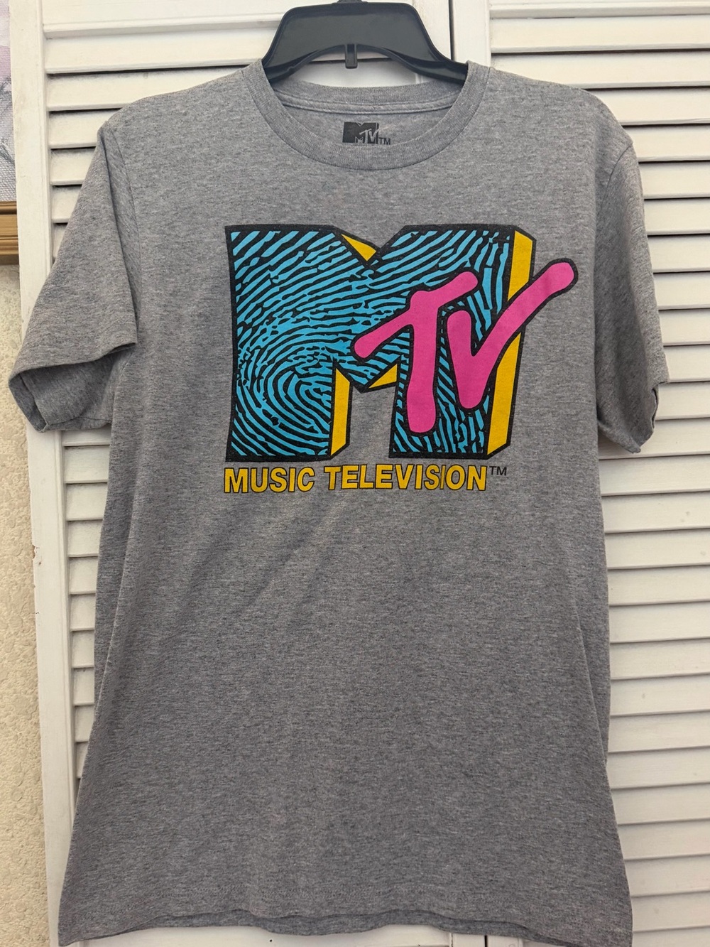 MTV Gray Tee with Blue, Pink & Yellow Logo